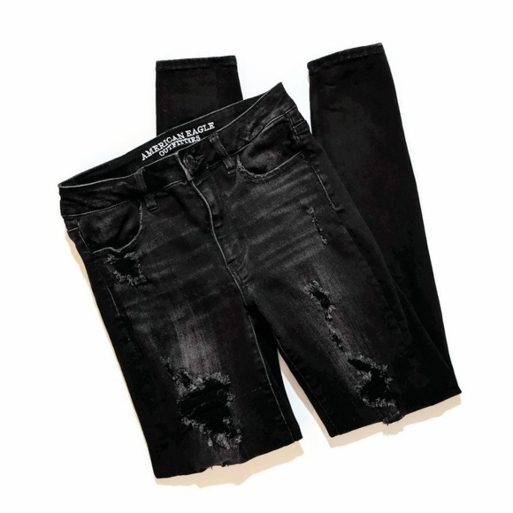 American Eagle Black Distressed Jeggings Jeans
